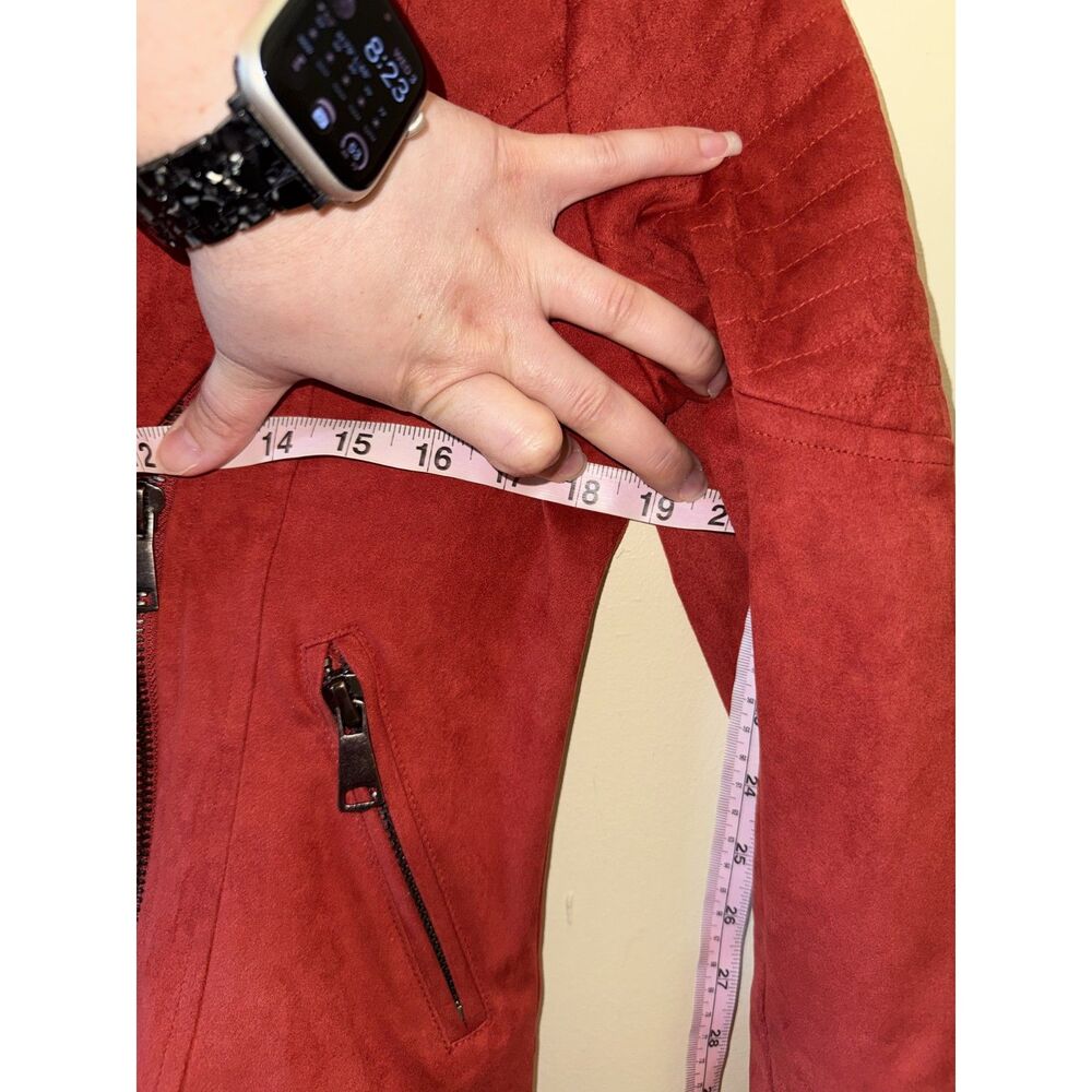 No.11 Los Angeles Red Faux Suede Moto Jacket Small Quilted Asymmetric Zip - Picture 5 of 7